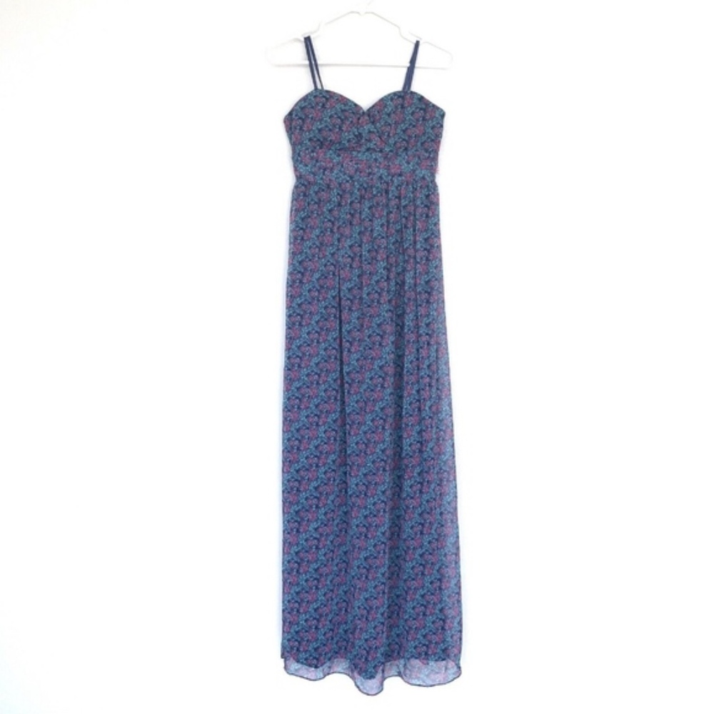 BCBGeneration Blue Floral Strapless Maxi Dress